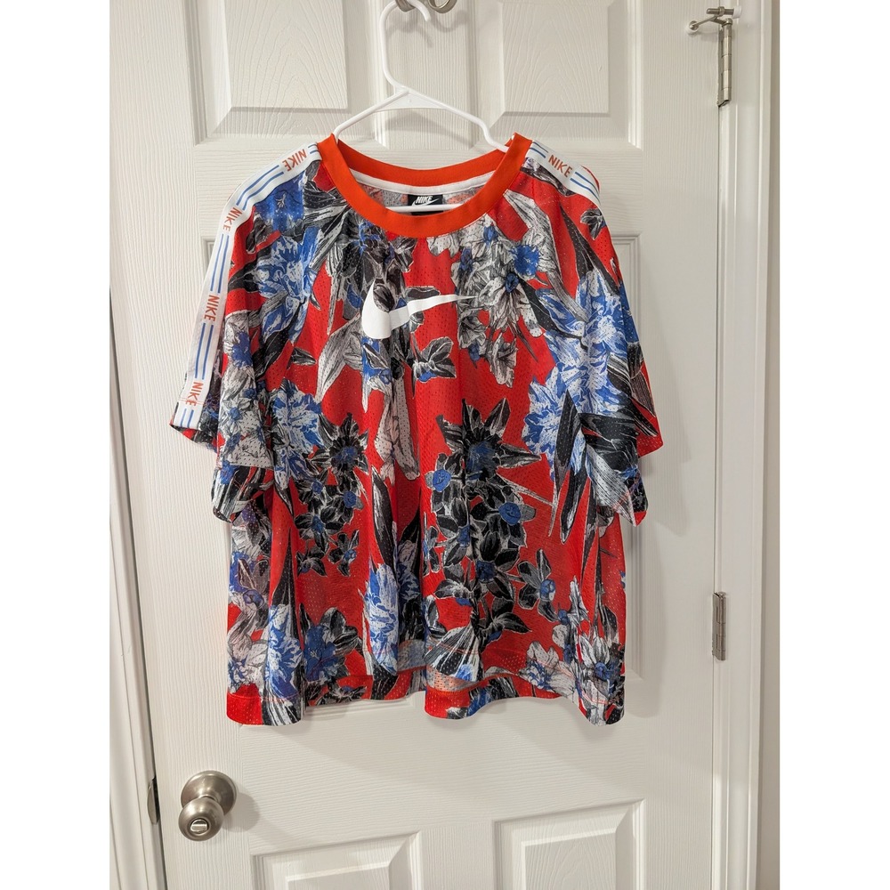 Nike, Wmns 3X, Hyper Femme Floral Mesh Short Sleeve Jersey, Boxy/Crop, Americana
